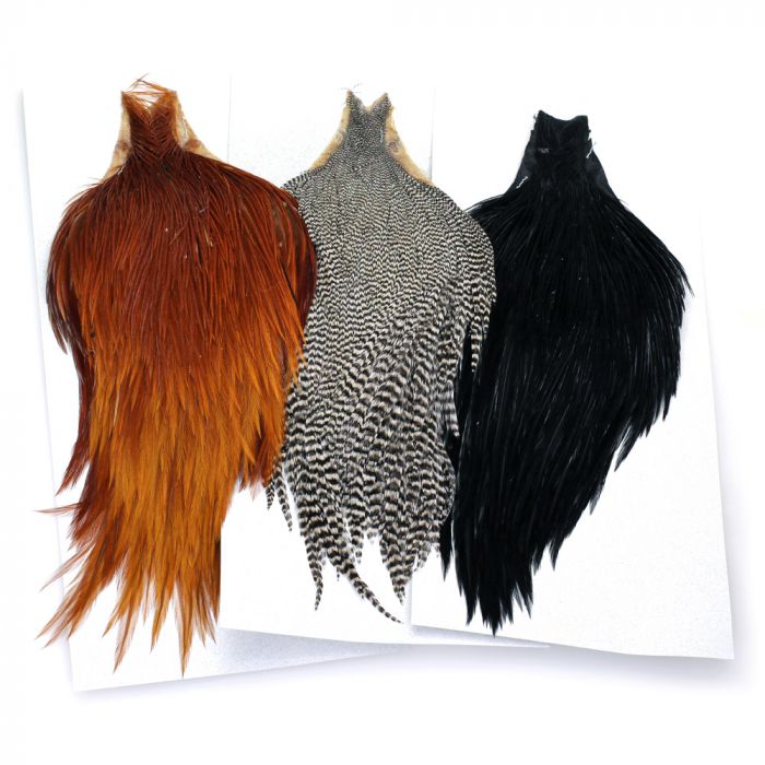 Kohoutí hlavový skalp Keough Hackle Cock Capes Tyers Grade Grizzly
