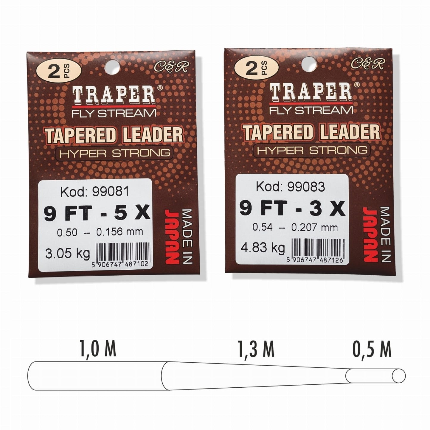 Muškařský ujímaný návazec Traper Tapered Leader Hyper Strong 2 pcs. 9ft