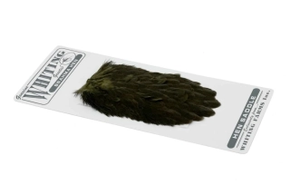 Sedlový skalp slepice Whiting Brahma Hen Saddle Mottled Grey dyed Dark Olive